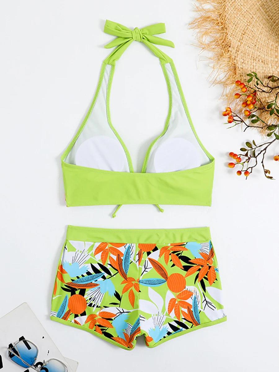 Bikini set short swimsuit women high waist swimwear printed beachwear - ARI