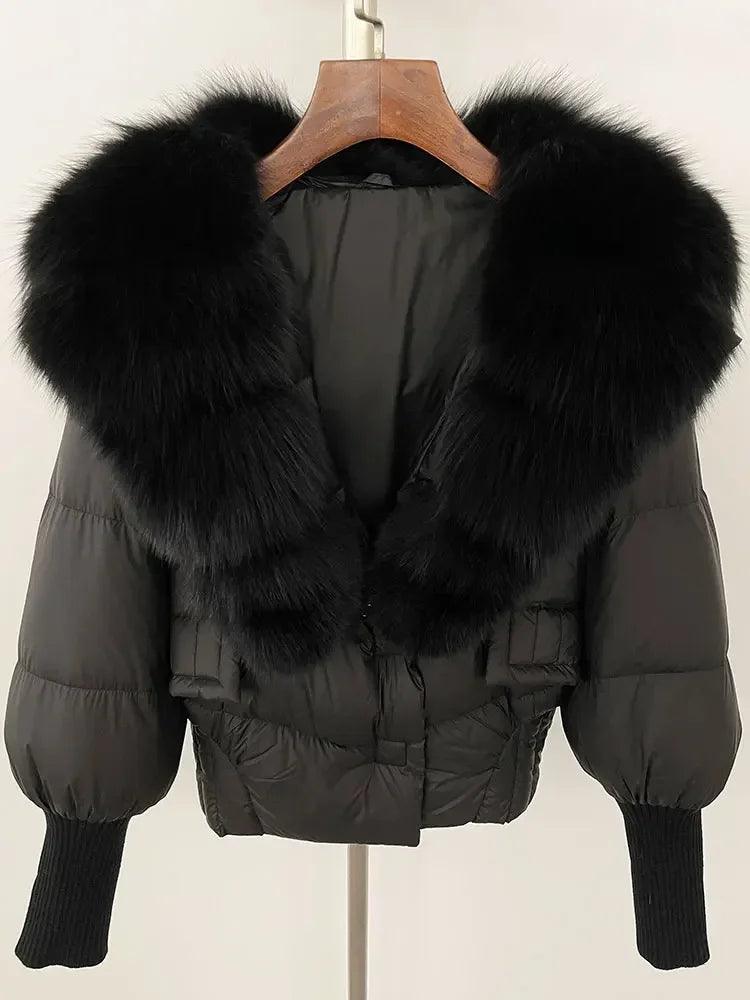 Winter girls jacket with real raccoon fox fur collar loose fit coat - ARI