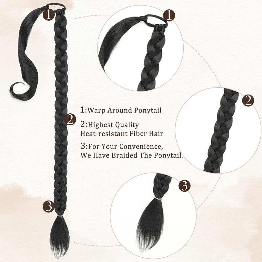 Long Braided Ponytail Extension with Elastic Tie Long Straight - ARI