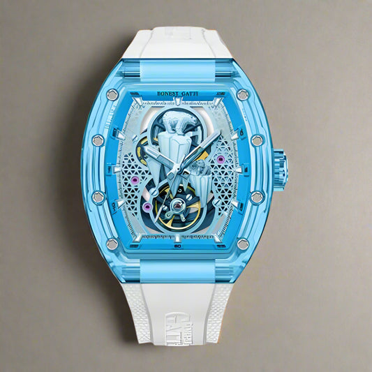 BONEST GATTI Men luxury automatic watch – polar bear skeleton dial with fluoro rubber strap