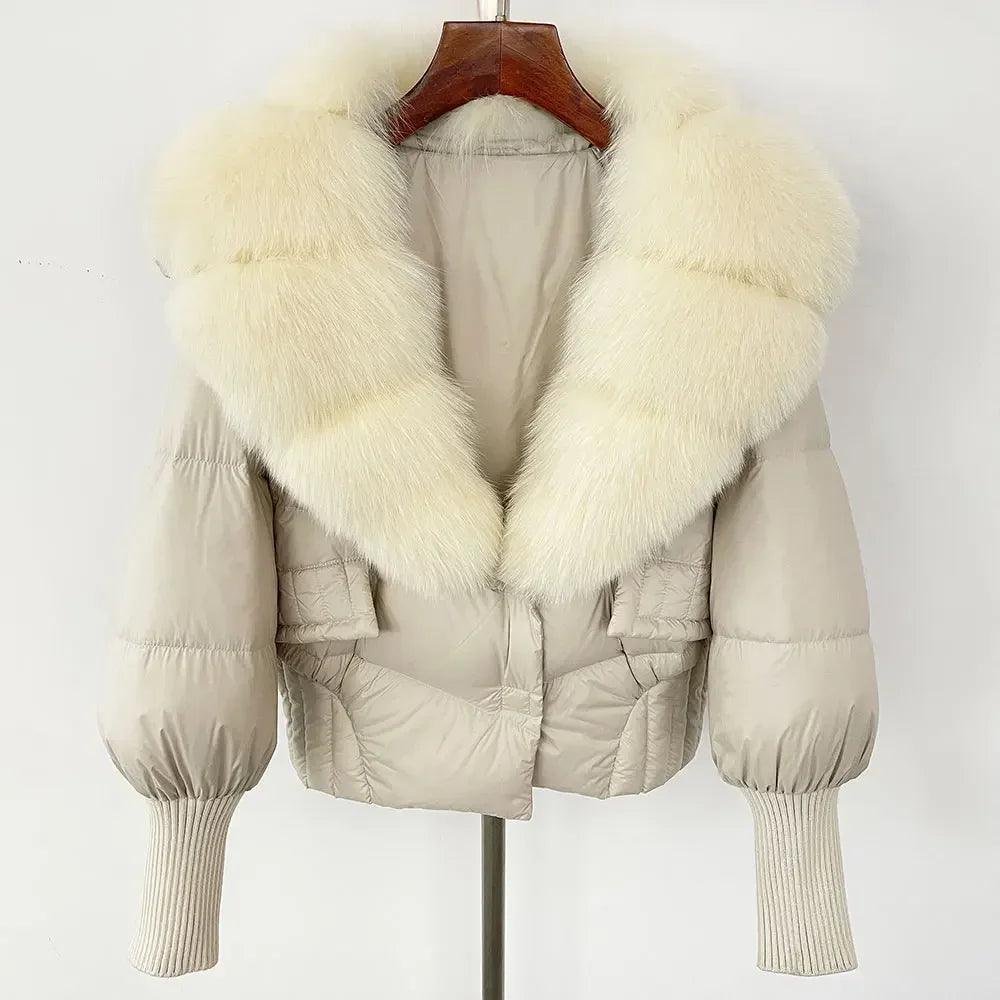 Winter girls jacket with real raccoon fox fur collar loose fit coat - ARI