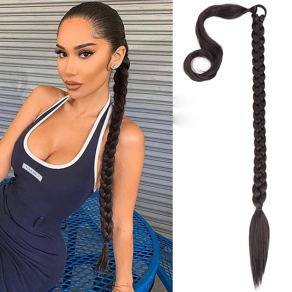 long hair ponytail with elastic tie straight - ARI