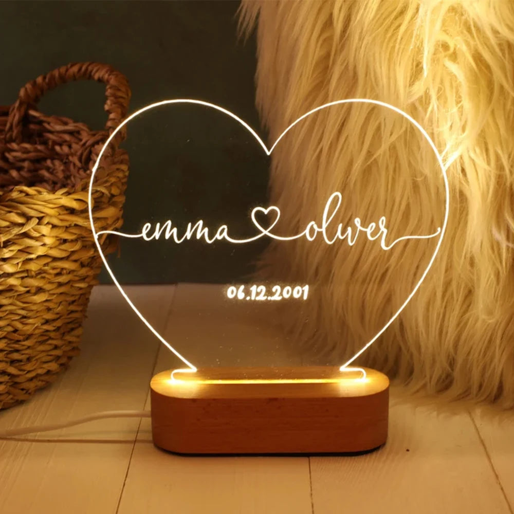 Custom led your photo light romantic 3d night lamp with text for special occasions