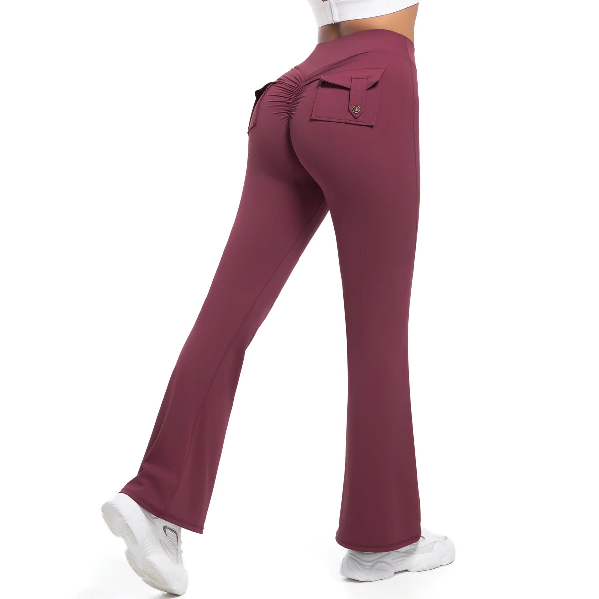 Women Flare pocket leggings high waist Breathable street style