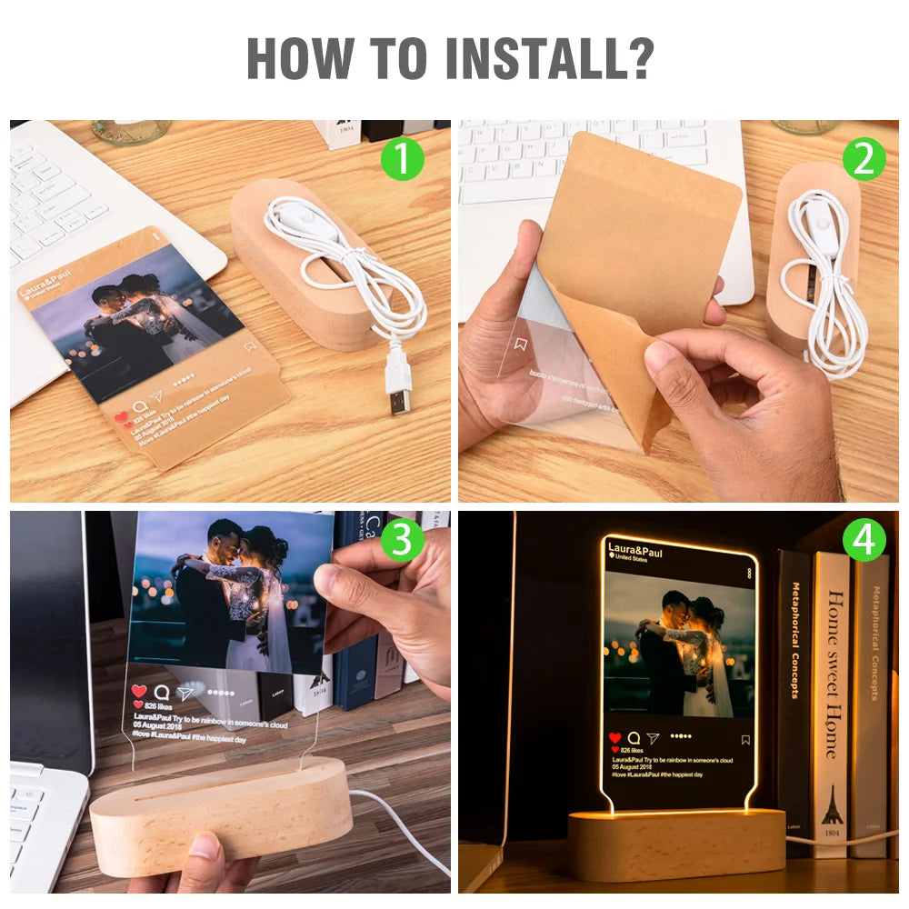 Custom led your photo light romantic 3d night lamp with text for special occasions