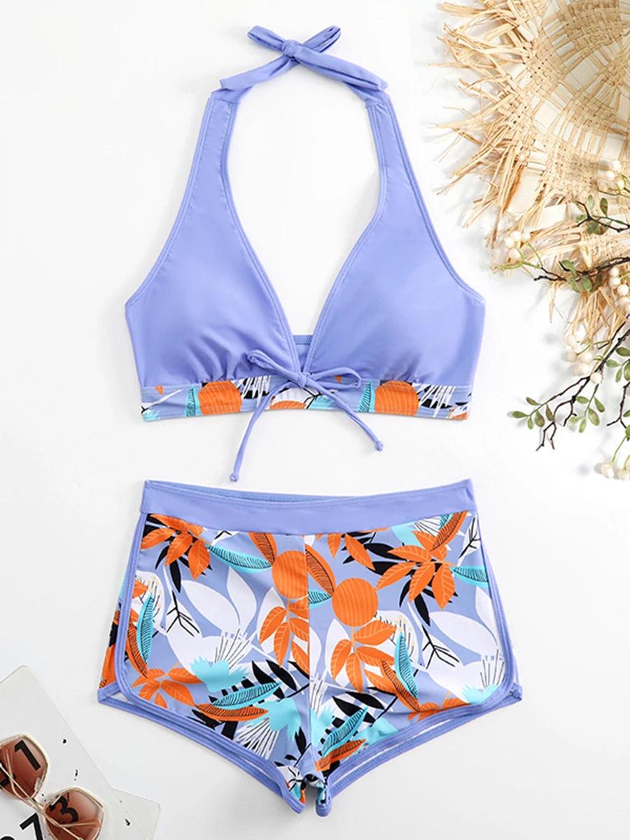 Bikini set short swimsuit women high waist swimwear printed beachwear - ARI