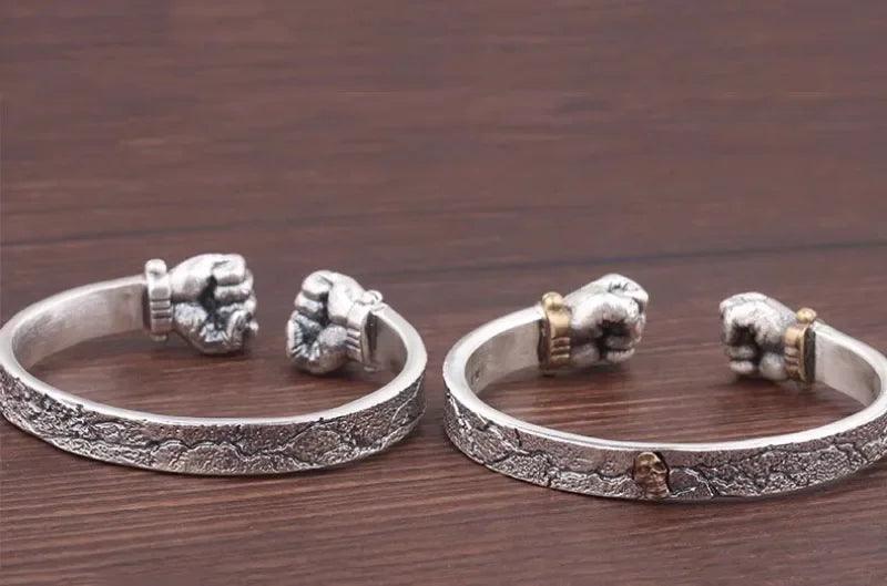 Masculine Fist Shaped Bracelet for Mens Vintage Solid 925 Silver Bangles Classic Jewelry - ARI