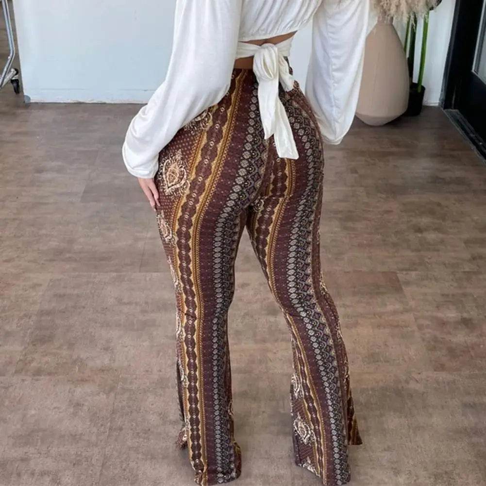 Flared Hem pants with high elastic waist slim fit stretchy long for Women