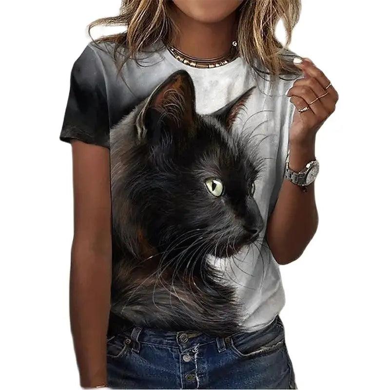 cats lover new fashion t-shirt women 3d cats print t-shirts - ARI