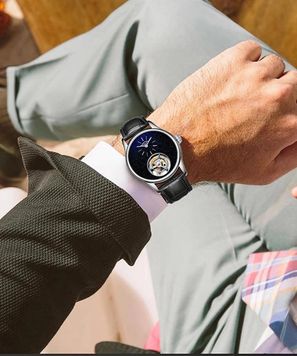 ARI ORBIS tourbillon movement watch mechanical business watches starry sky sapphire mirror skeleton - ARI