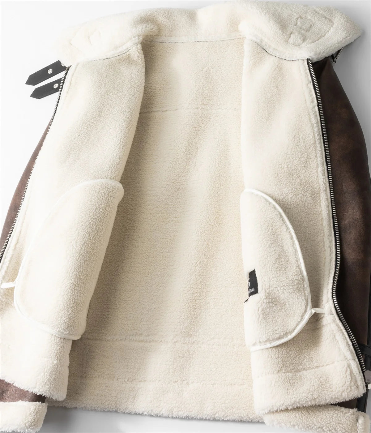 Thick warm coat luxury fur lamb wool leather cashmere leather