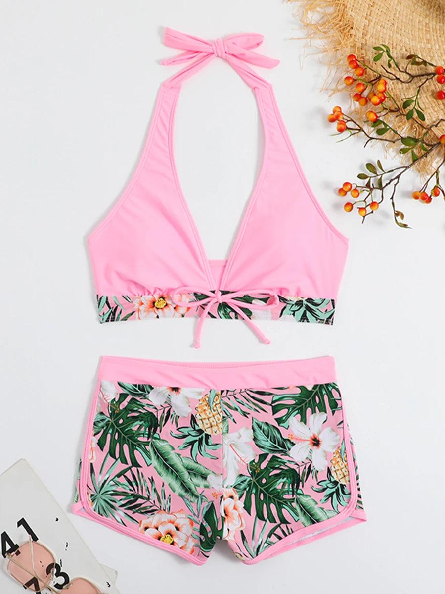 Bikini set short swimsuit women high waist swimwear printed beachwear - ARI