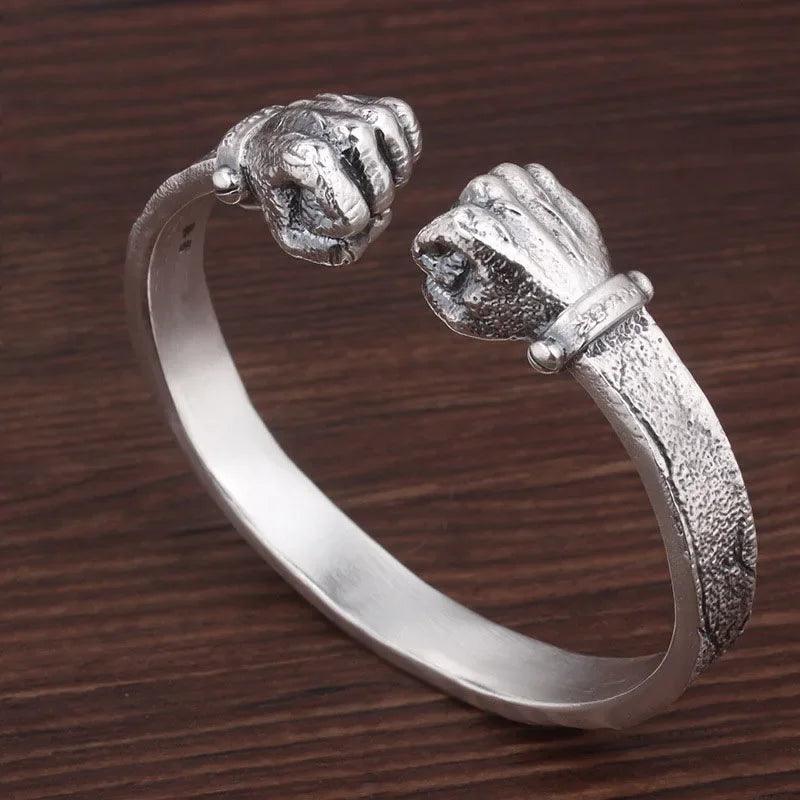 Masculine Fist Shaped Bracelet for Mens Vintage Solid 925 Silver Bangles Classic Jewelry - ARI