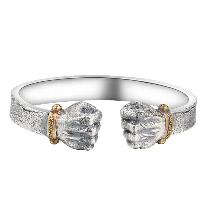 Masculine Fist Shaped Bracelet for Mens Vintage Solid 925 Silver Bangles Classic Jewelry - ARI