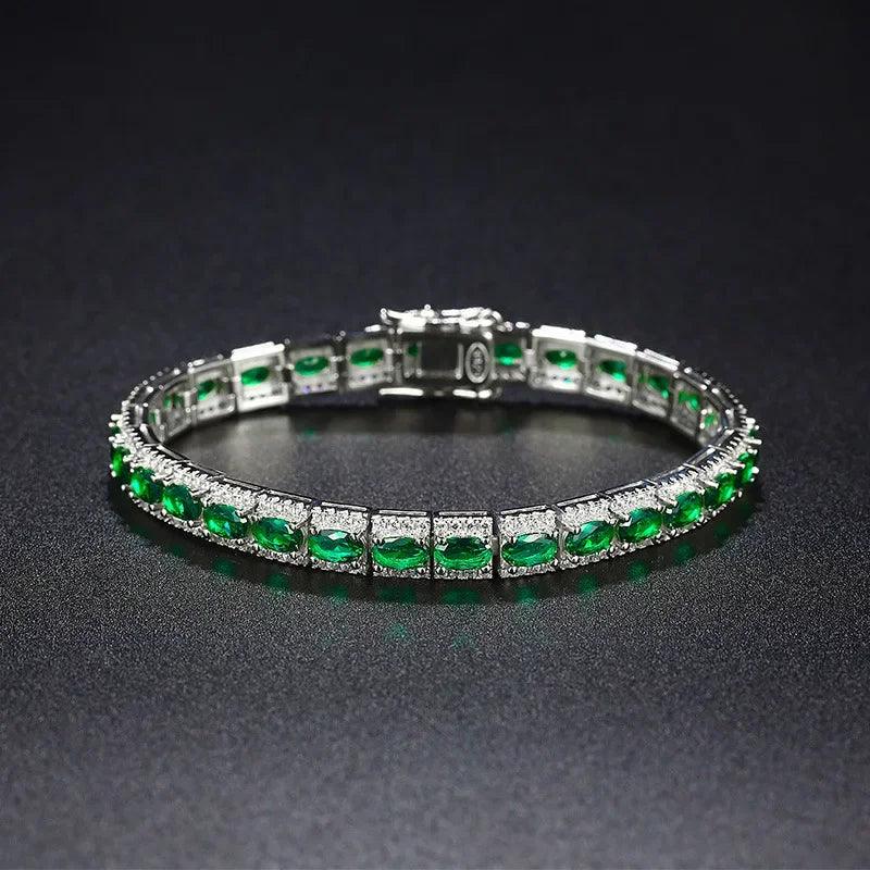 handmade emerald diamond bangle bracelet 925 sterling silver wedding jewelry gift for women - ARI