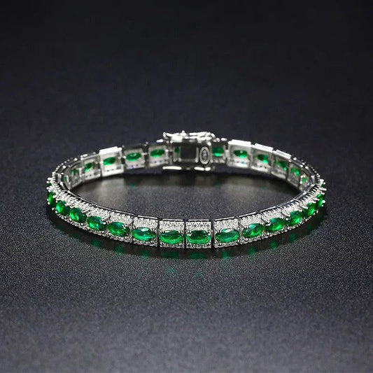 handmade emerald diamond bangle bracelet 925 sterling silver wedding jewelry gift for women - ARI