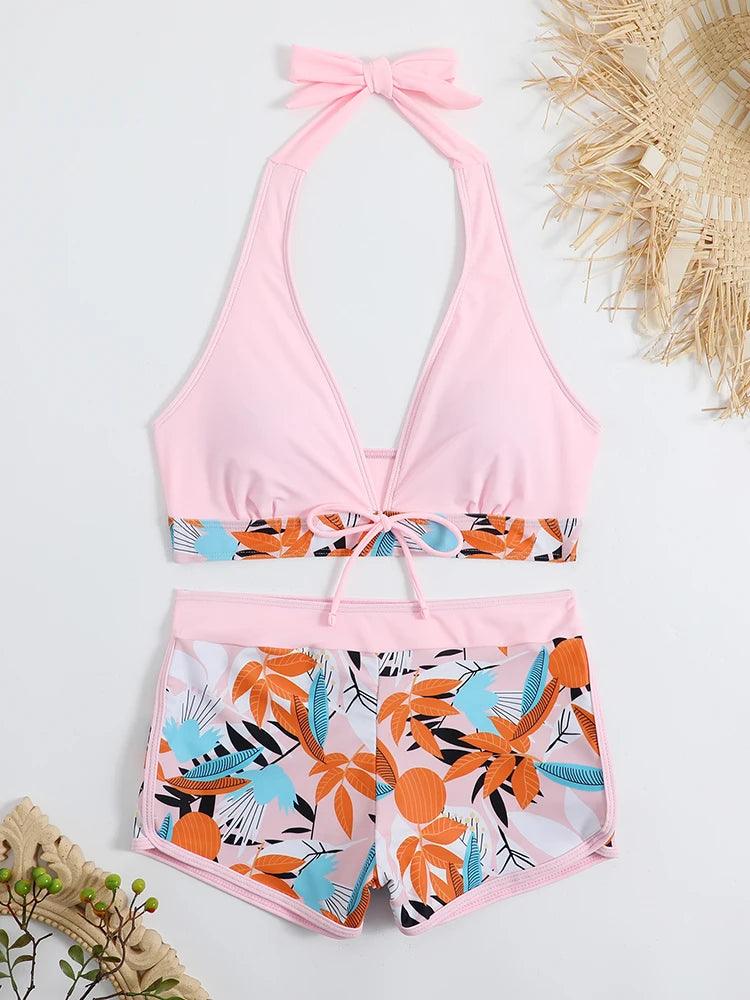 Bikini set short swimsuit women high waist swimwear printed beachwear - ARI