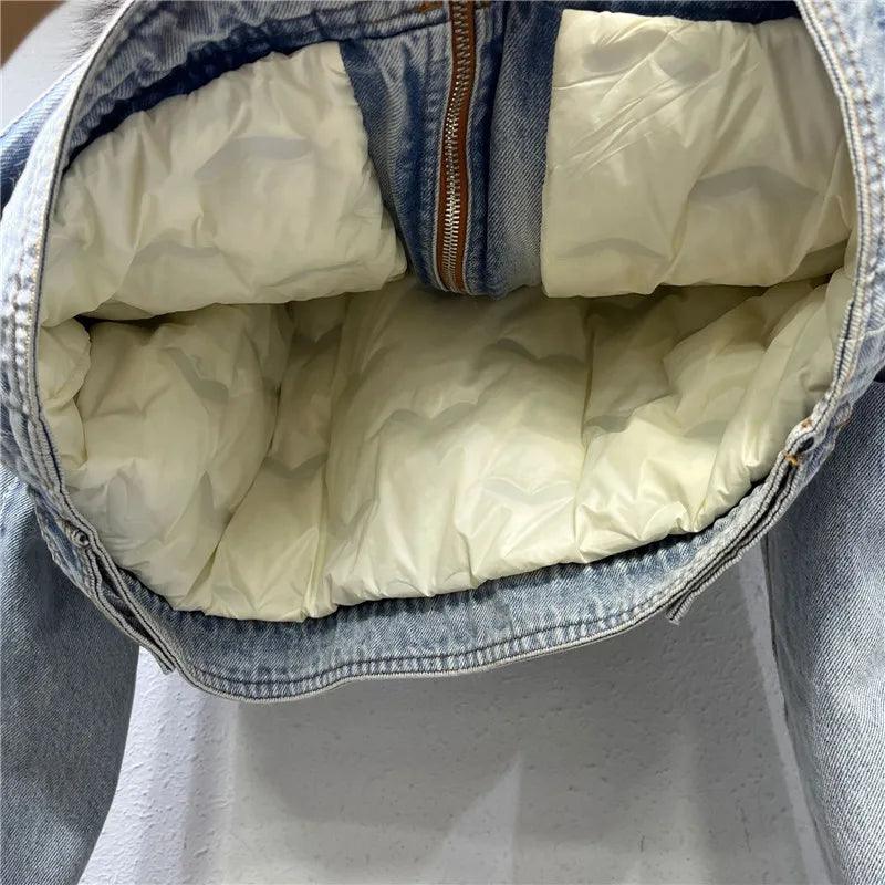 Limited availability Real Fox fur thick warm denim parkas female winter coat - ARI