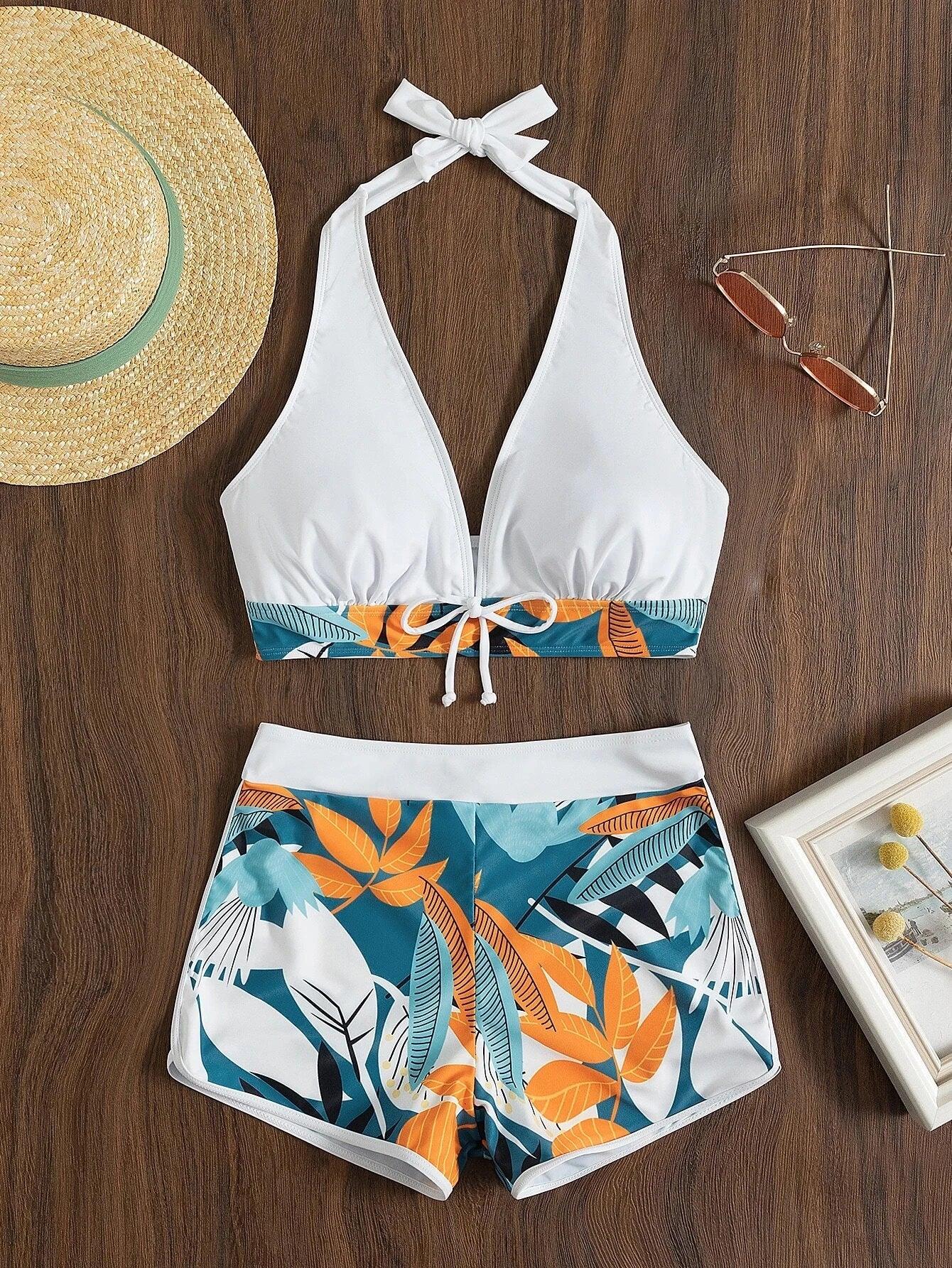 Bikini set short swimsuit women high waist swimwear printed beachwear - ARI
