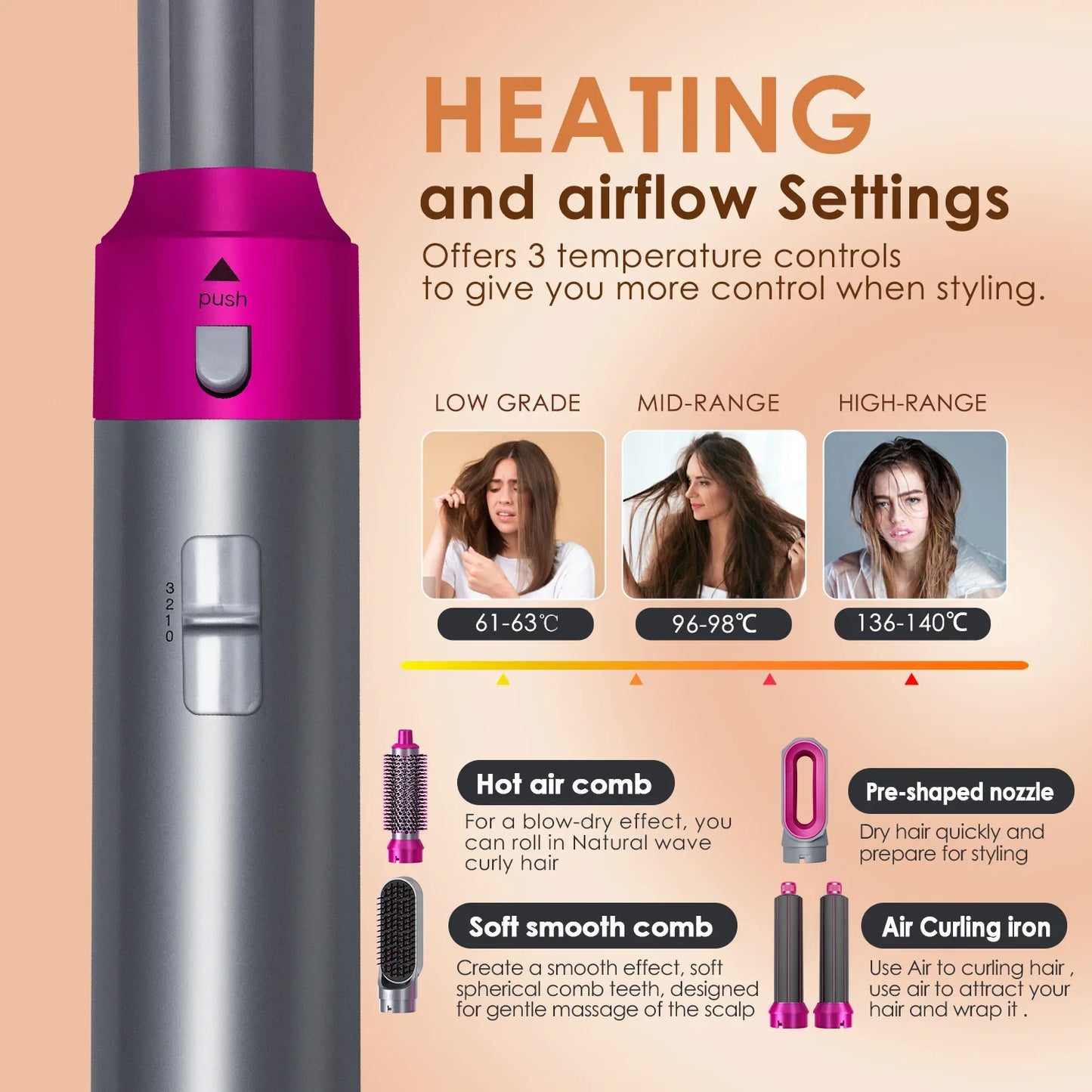 5 in 1 Hair,Dryer,Hot,Comb set professional curling iron hair straightener styling