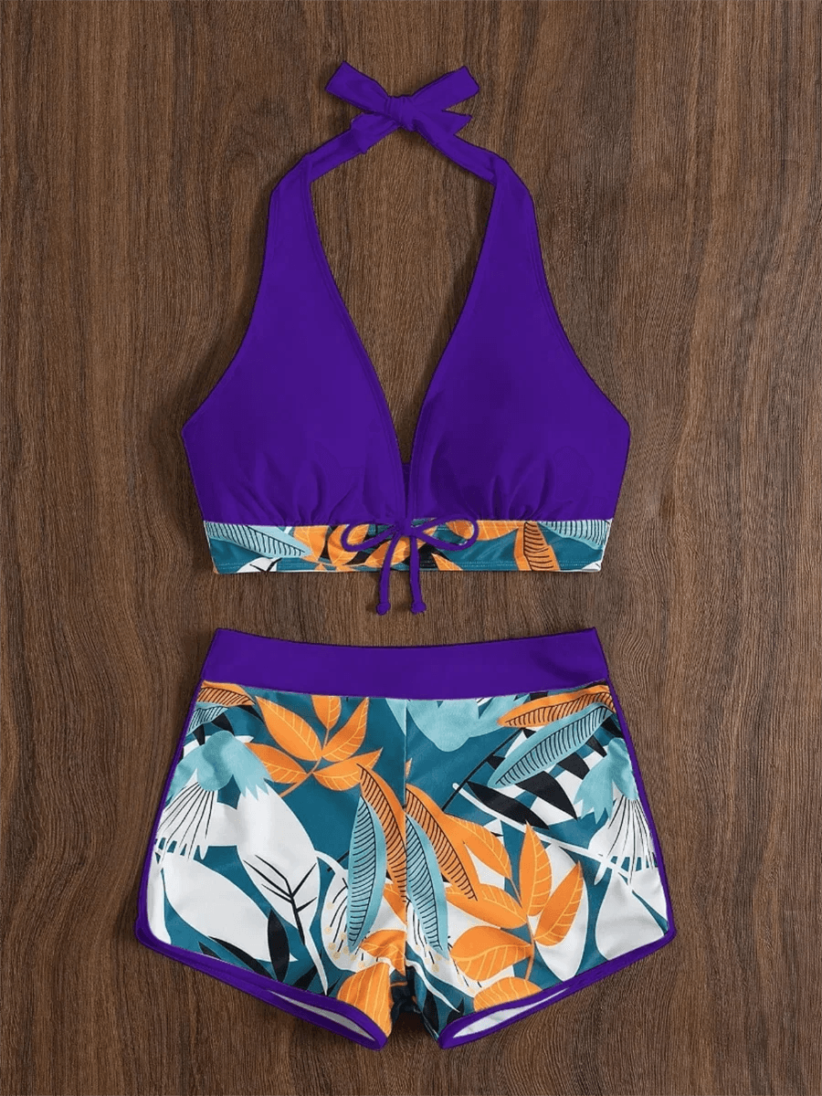 Bikini set short swimsuit women high waist swimwear printed beachwear - ARI