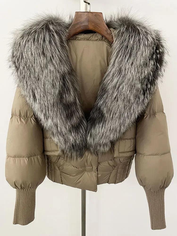 Winter girls jacket with real raccoon fox fur collar loose fit coat - ARI