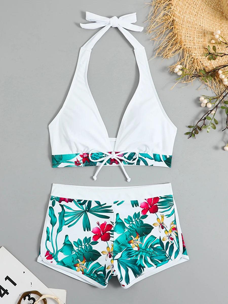 Bikini set short swimsuit women high waist swimwear printed beachwear - ARI
