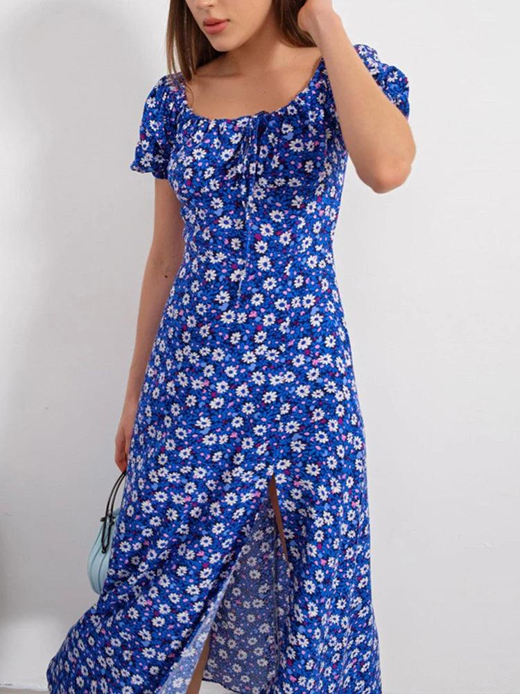 Floral short sleeve party dress chic off-shoulder backless - ARI