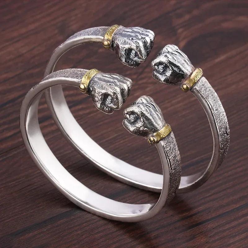 Masculine Fist Shaped Bracelet for Mens Vintage Solid 925 Silver Bangles Classic Jewelry - ARI