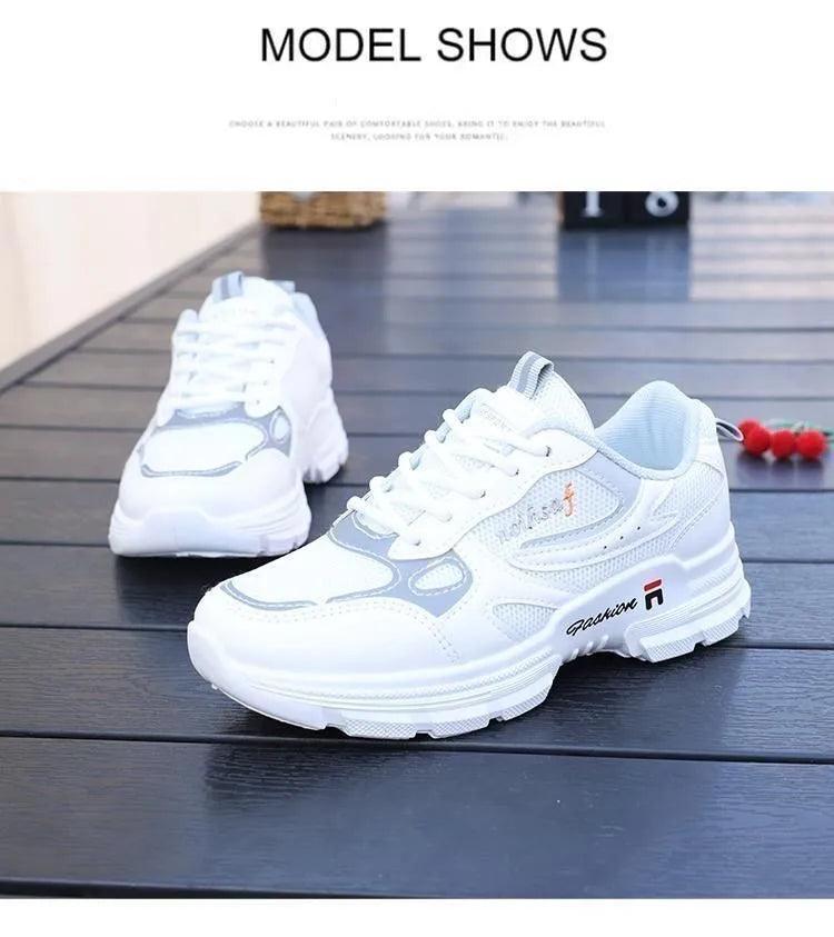 Women Running Shoes Fashion Breathable Walking Mesh Lace Up Platform Shoes Sneakers Women Tenis Feminino White Vulcanized Shoes - ARI