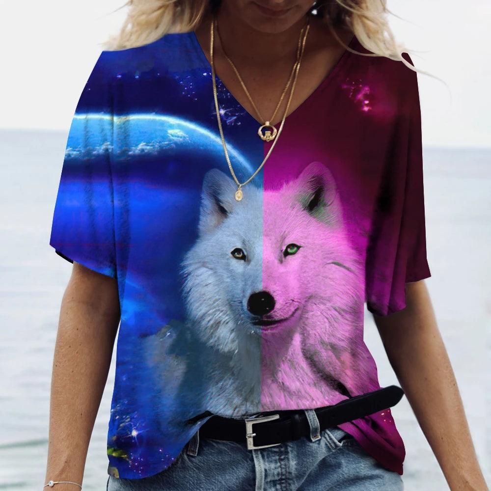 T-shirt featuring a 3D print of a wolf among many designs - ARI