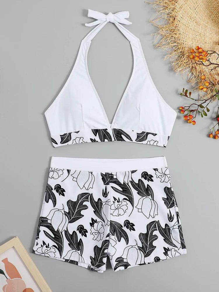 Bikini set short swimsuit women high waist swimwear printed beachwear - ARI