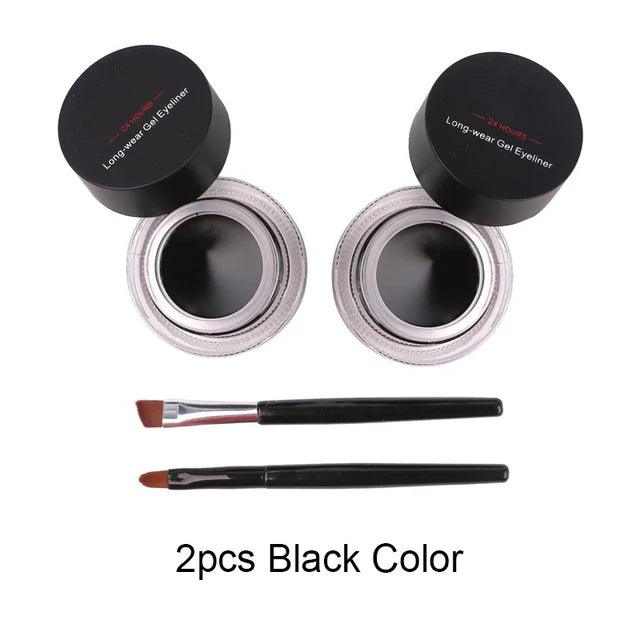 music flower eye makeup 2 in 1 brown black gel eyeliner cream waterproof creamy texture eye liner set with brushes - ARI