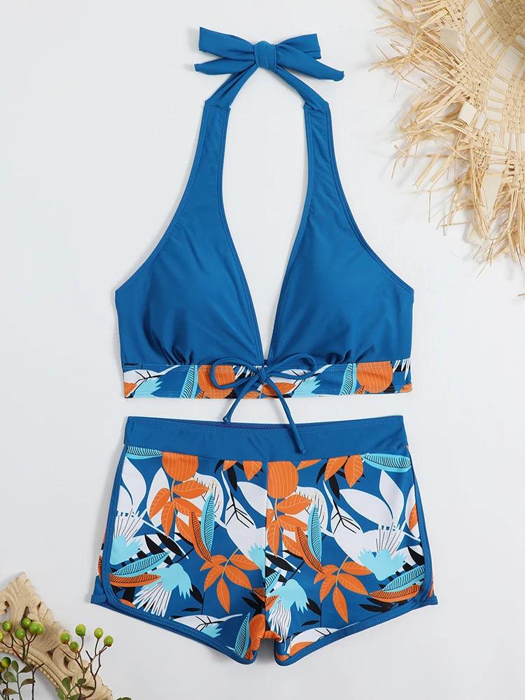 Bikini set short swimsuit women high waist swimwear printed beachwear - ARI