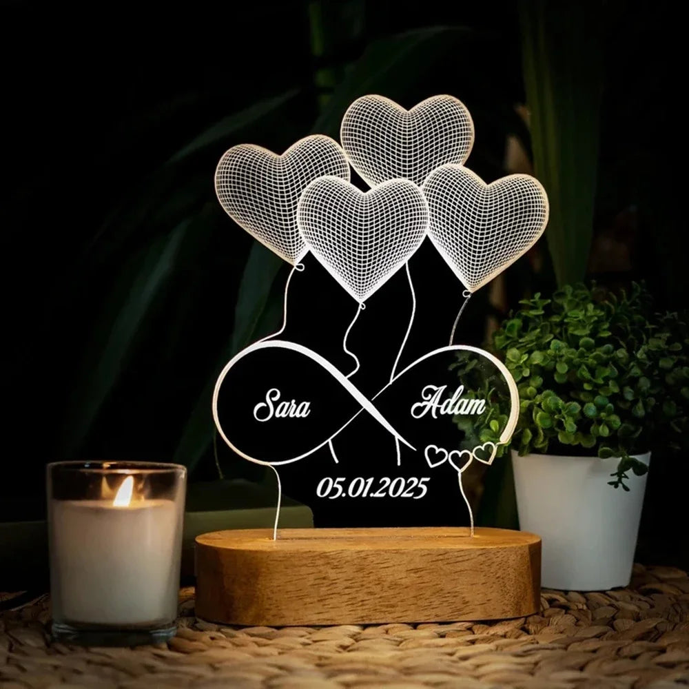 Custom led your photo light romantic 3d night lamp with text for special occasions