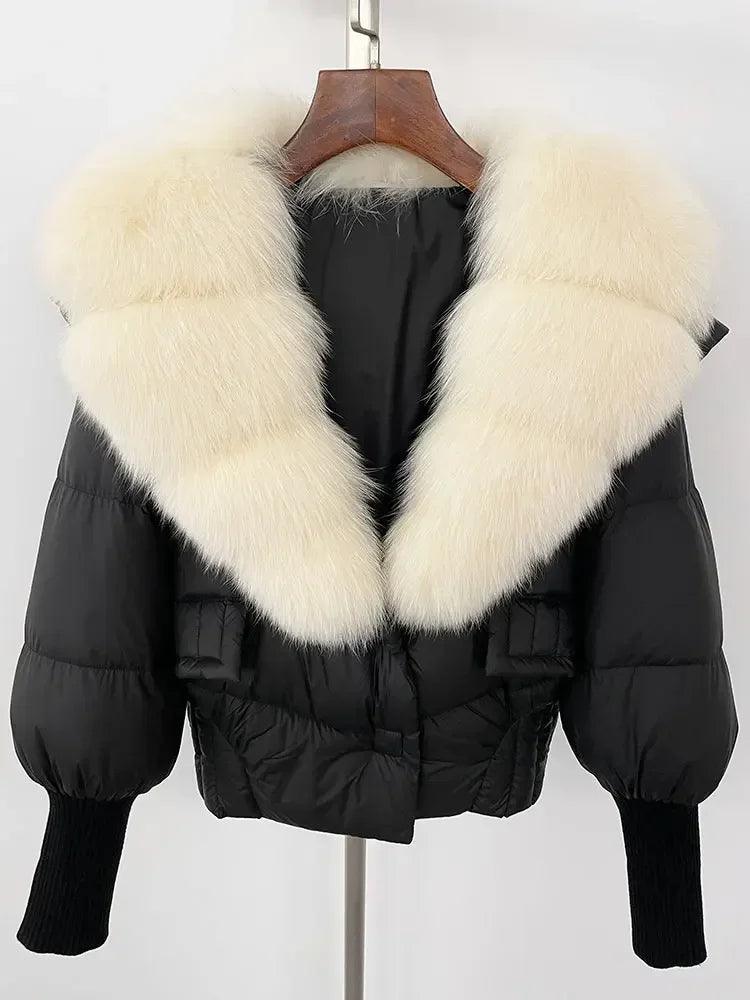 Winter girls jacket with real raccoon fox fur collar loose fit coat - ARI