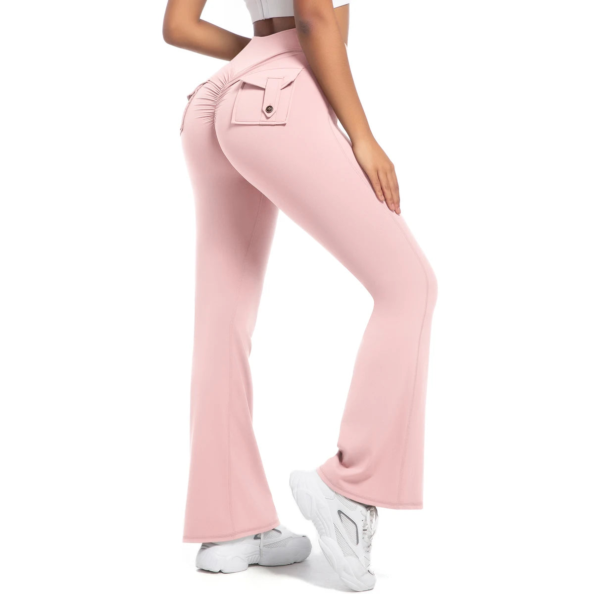 Women Flare pocket leggings high waist Breathable street style