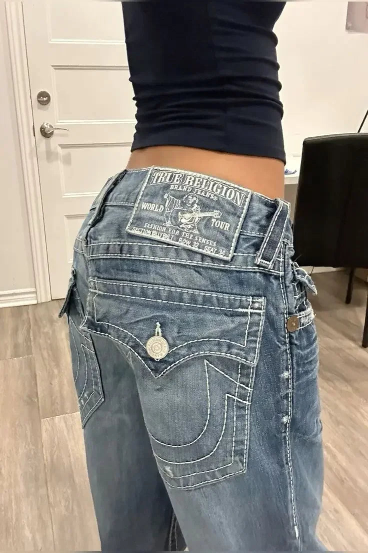 True Religion Jeans girls fashion slim fit Baggy style high waist