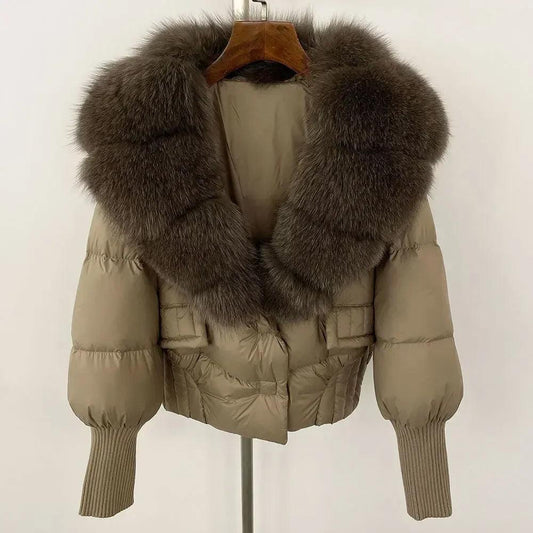 Winter girls jacket with real raccoon fox fur collar loose fit coat - ARI