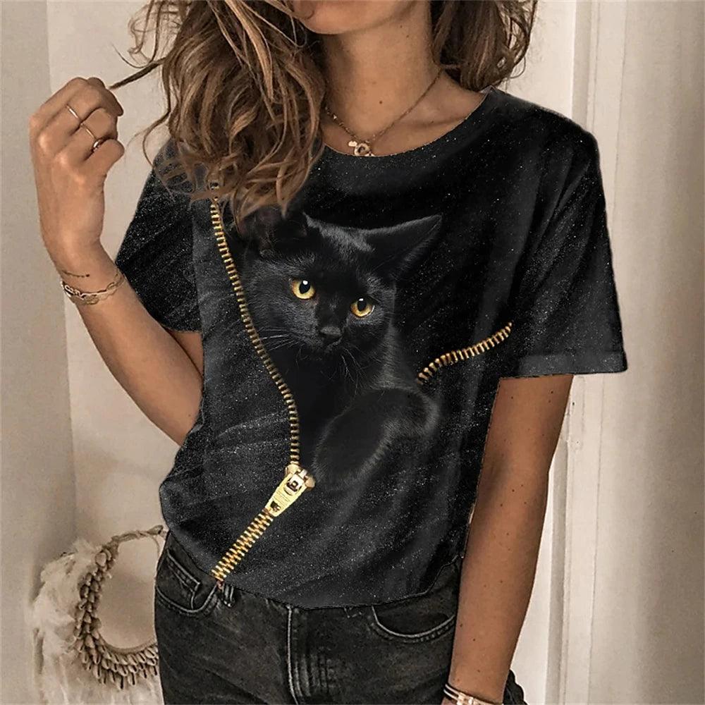 cats lover new fashion t-shirt women 3d cats print t-shirts - ARI