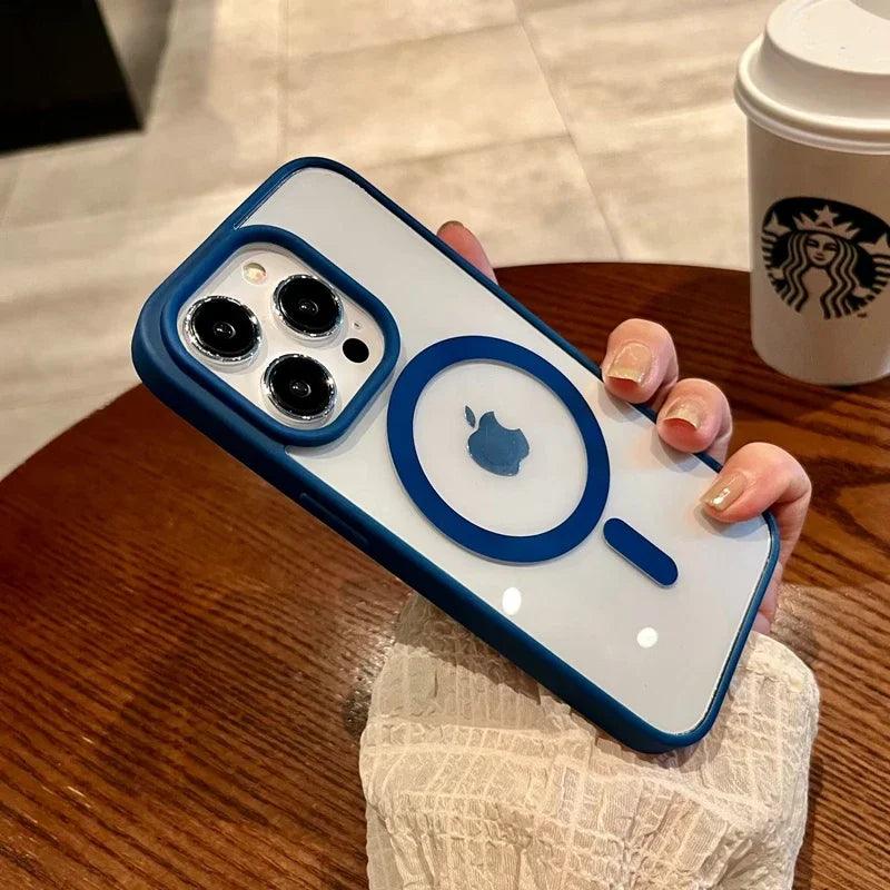 Luxury safe transparent case for iphone - Wireless charge magnetic bumper cover - ARI