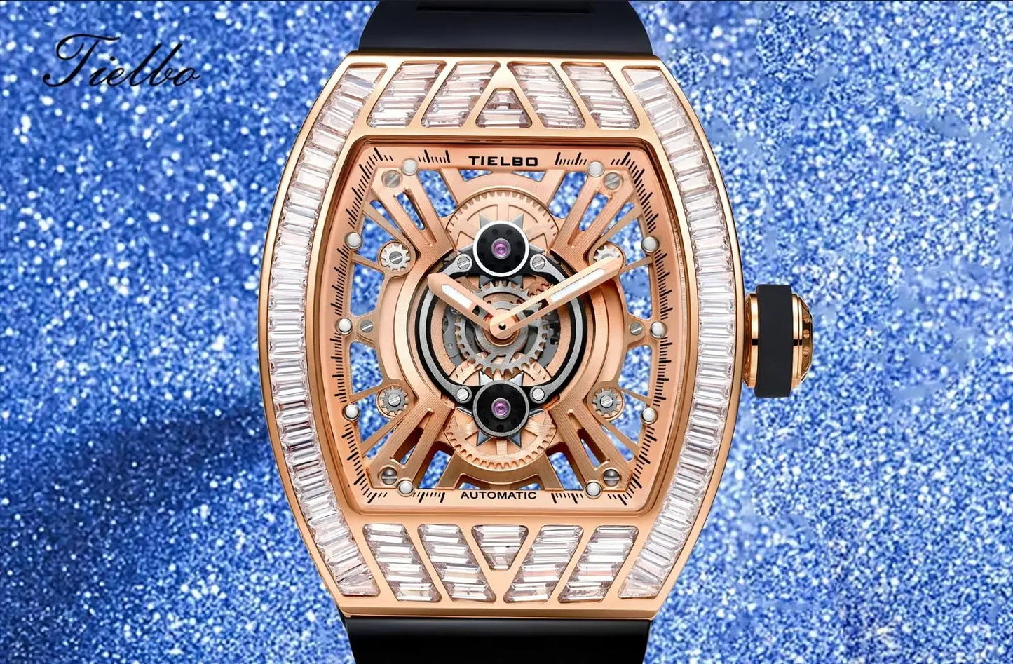 TIELBO sapphire luminous hands, crystal hollow design mechanical watch