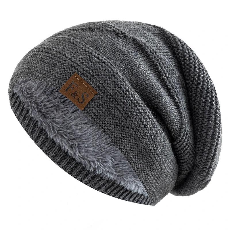 New Unisex Slouchy Hats Fur Lined Warm Beanie Cap Casual - ARI