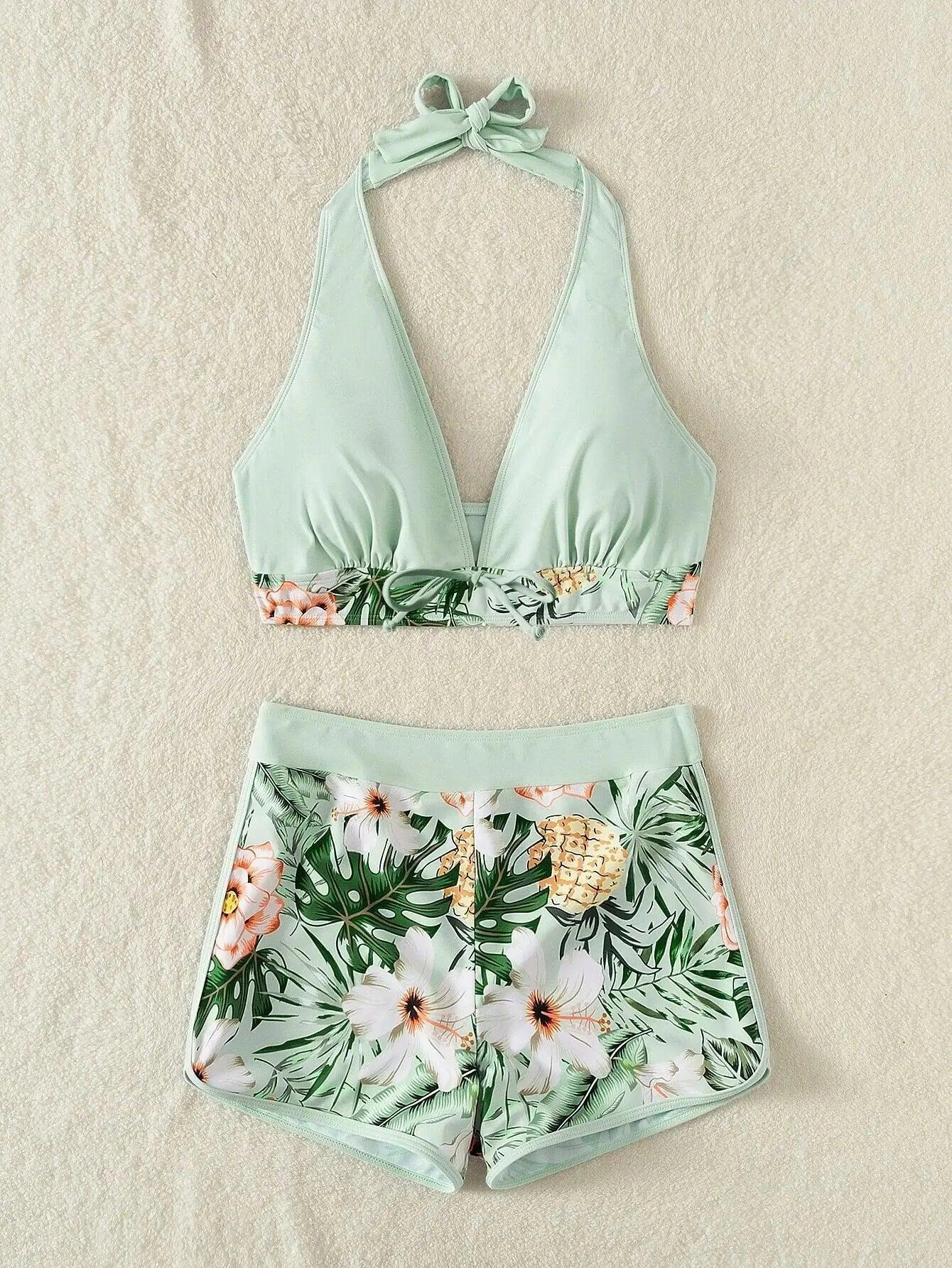 Bikini set short swimsuit women high waist swimwear printed beachwear - ARI