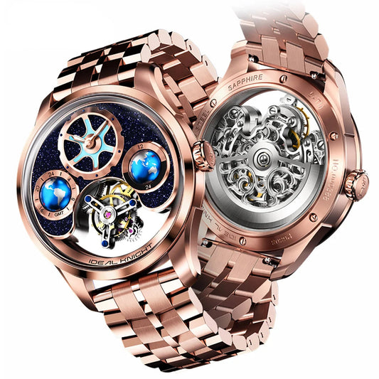 IDEAL KNIGHT 6805 Blue earth tourbillon watch luxury skeleton automatic timepiece