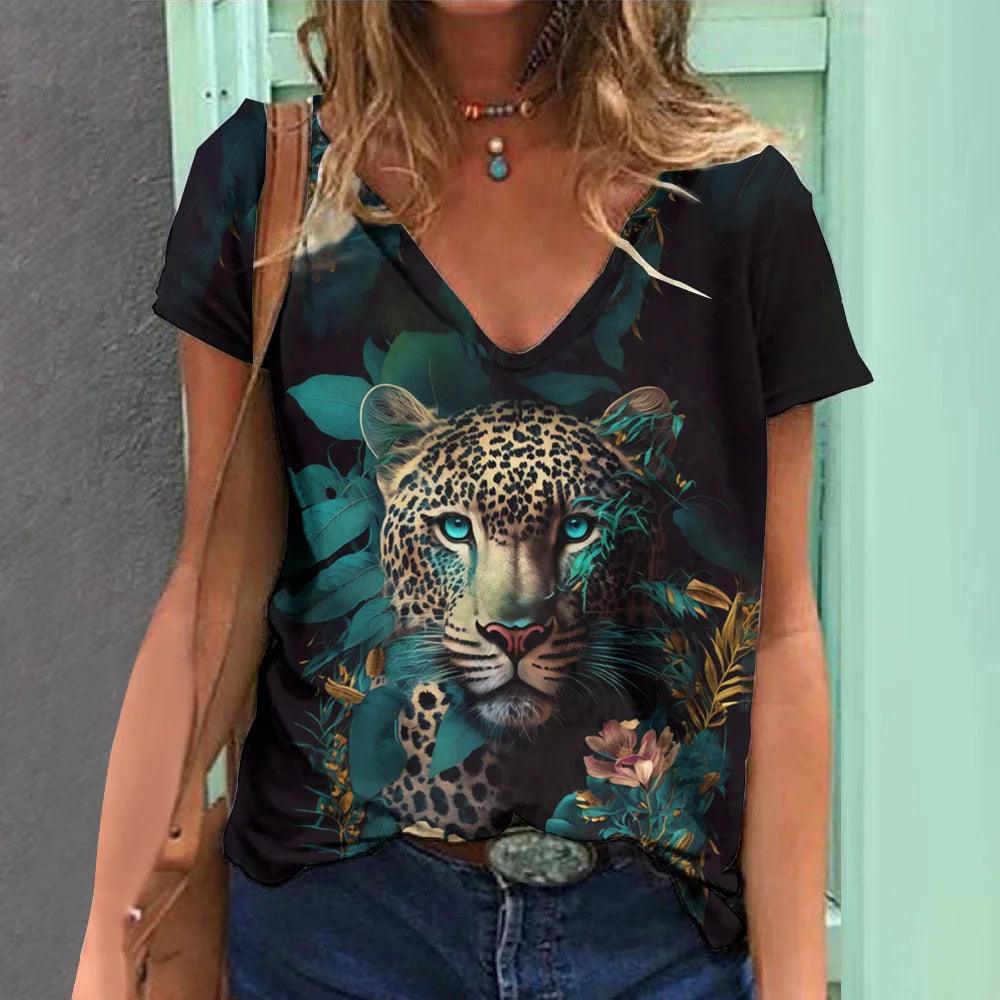 Women t-shirt with animal print streetwear - ARI