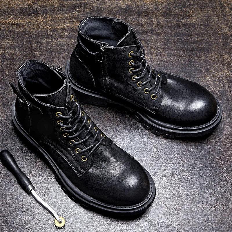 classic handmade vintage leather ankle boots genuine leather - ARI