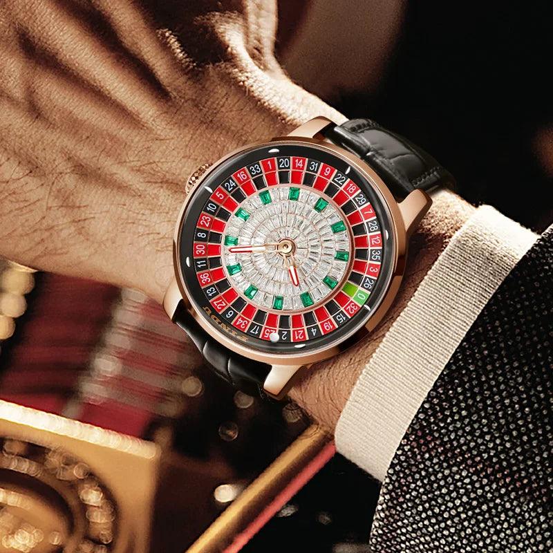 PINDU Design NH35A Movement Watch Rotating Dial Las Vegas Automatic Watch Men Diamond - ARI
