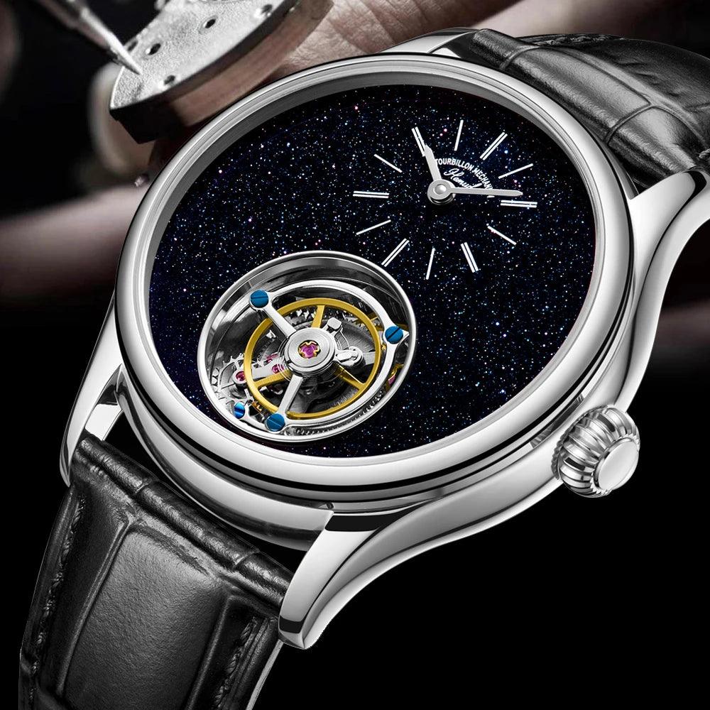 ARI ORBIS tourbillon movement watch mechanical business watches starry sky sapphire mirror skeleton - ARI