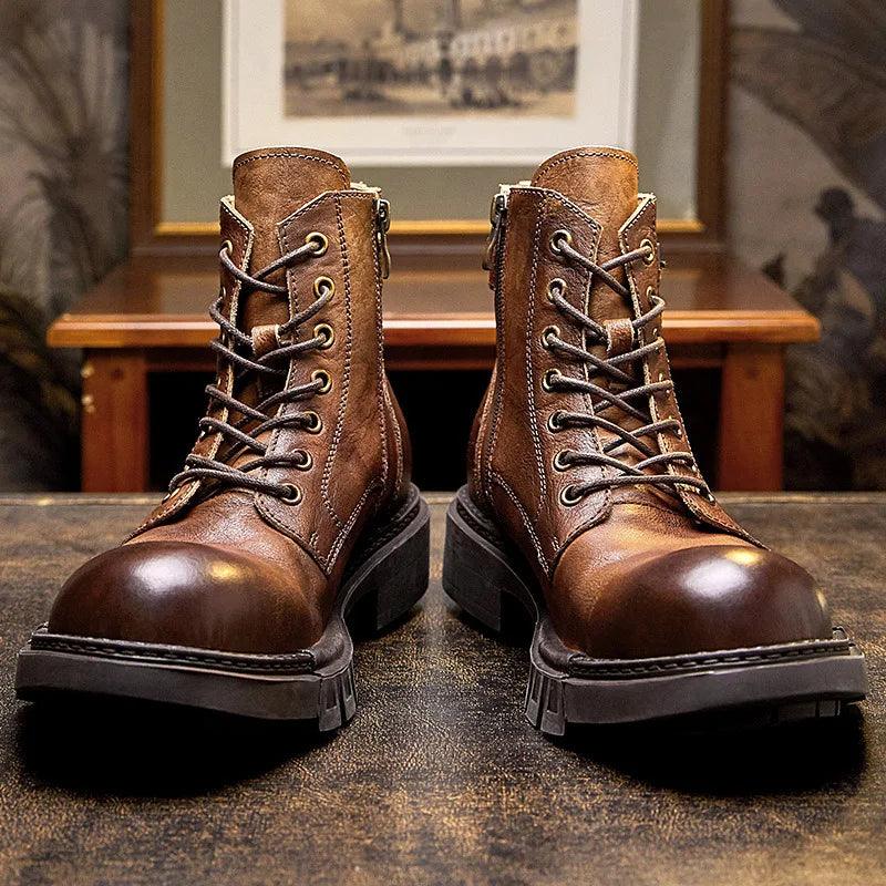 classic handmade vintage leather ankle boots genuine leather - ARI